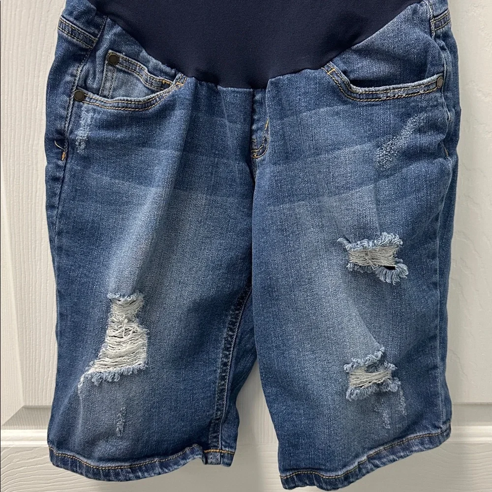 Indigo‎ Blue Maternity Stretch Panel Distressed Shorts